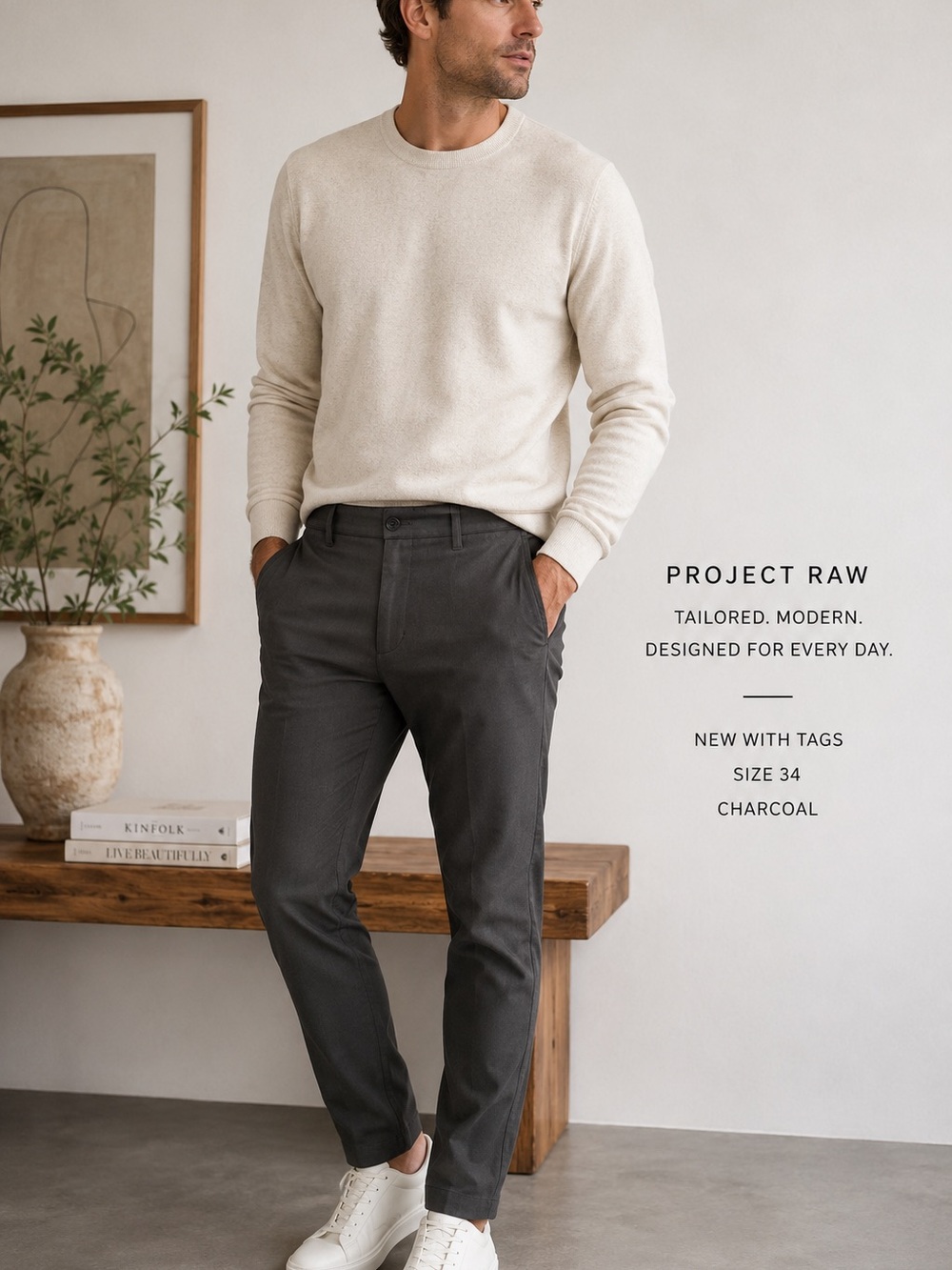 NWT Project Raw Men’s Charcoal Slim Tailored Pants Size 34